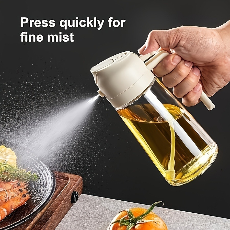 Bidon et injecteur d'huile 2-en-1 de 470 ml, pour huile d'olive, adapté à la cuisson, à la friteuse à air, aux salades, au barbecue (blanc)