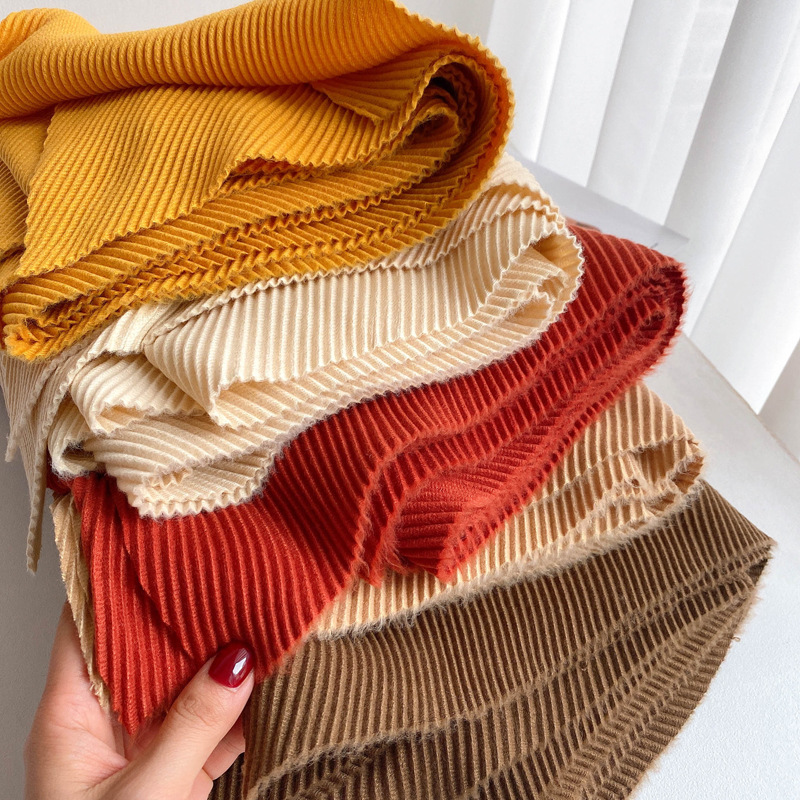 Écharpe plissée unie en faux coton-lin pour femme, châle chaud de style japonais, cache-cou polyvalent de mode coréenne