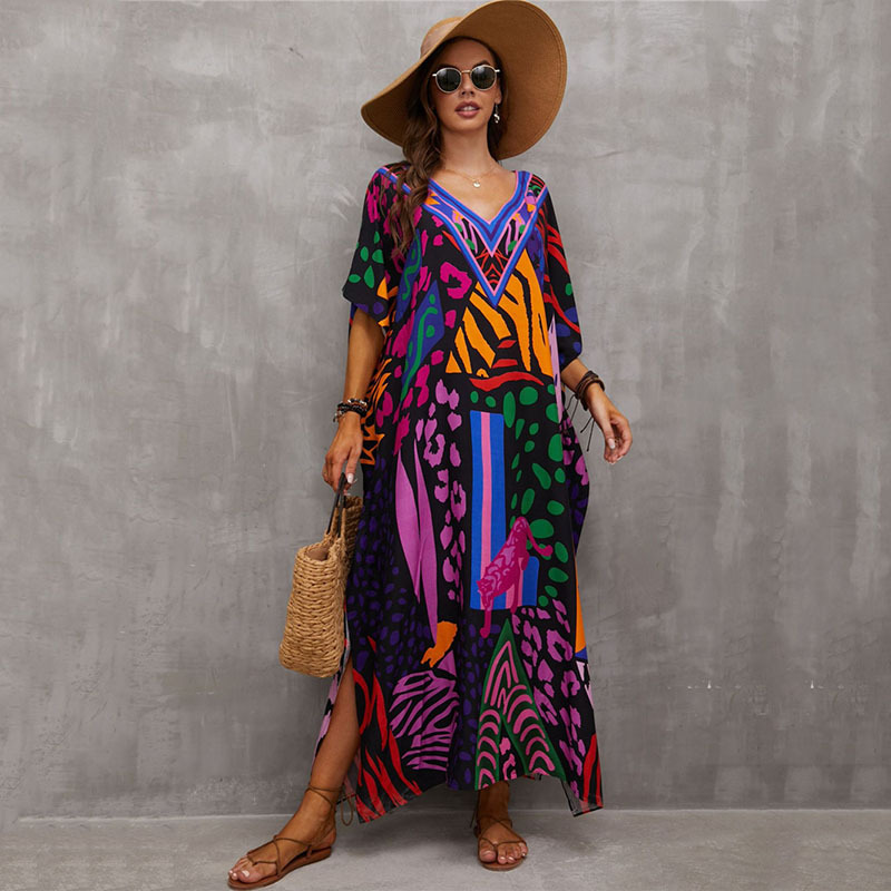 Robes caftan grande taille pour femmes, maillot de bain grande taille, robes de plage Maxi Caftan