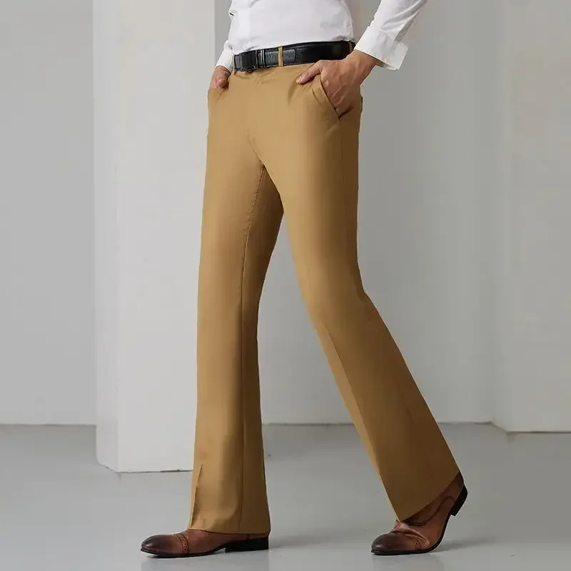 Homme costumes pantalon drapé évasé fluide serré jambe large noir affaires Social couture cloche bouche pantalon pour hommes formel classique