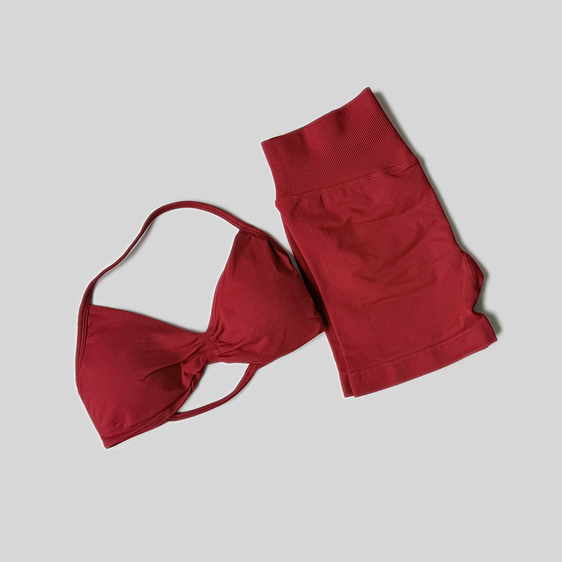 Ensemble de sport WAREBALL pour femme, 2 pièces : débardeur à col halter et short taille haute froncé sans couture, tenue de sport pour l'entraînement