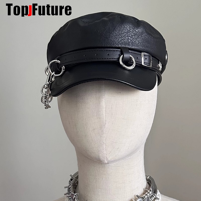 Chapeau Unisexe Style Harajuku Gothique Lolita, Béret Designer Punk pour Femmes et Hommes, Casquette Métallique Punk Subculture, Casquette Streetwear