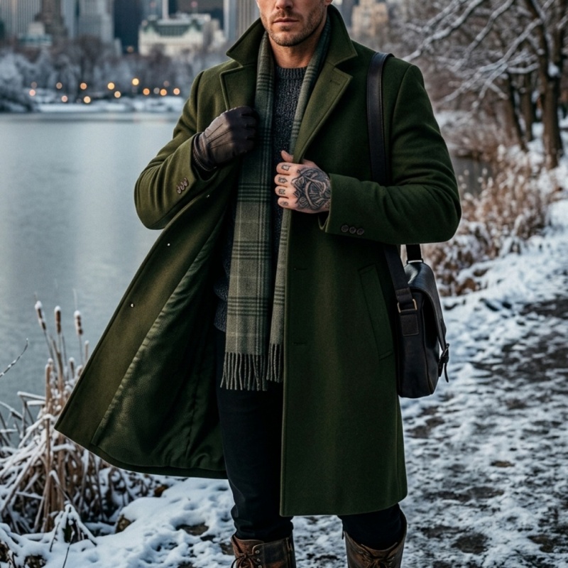 Nouveau manteau long en tissu mélangé pour homme - Fermeture à un seul bouton |   Veste de costume style business-casual et streetwear pour homme, hiver