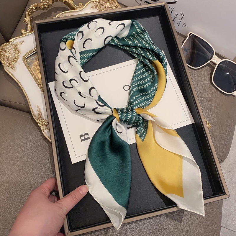 Foulard Carré à Rayures de Luxe pour Femme, Châle Rond, 70cm, pour la raq, Sauna, Hijab, Bandana, Cadeau pour Fille