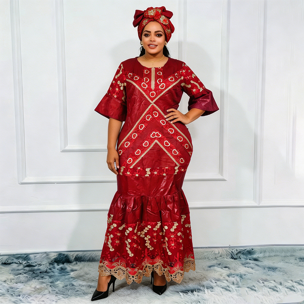 Robes longues de soirée africaines grande taille pour femmes 2026 – Nouvelle collection de robes de luxe brodées Bazin, tenues élégantes pour mariages musulmans et soirées