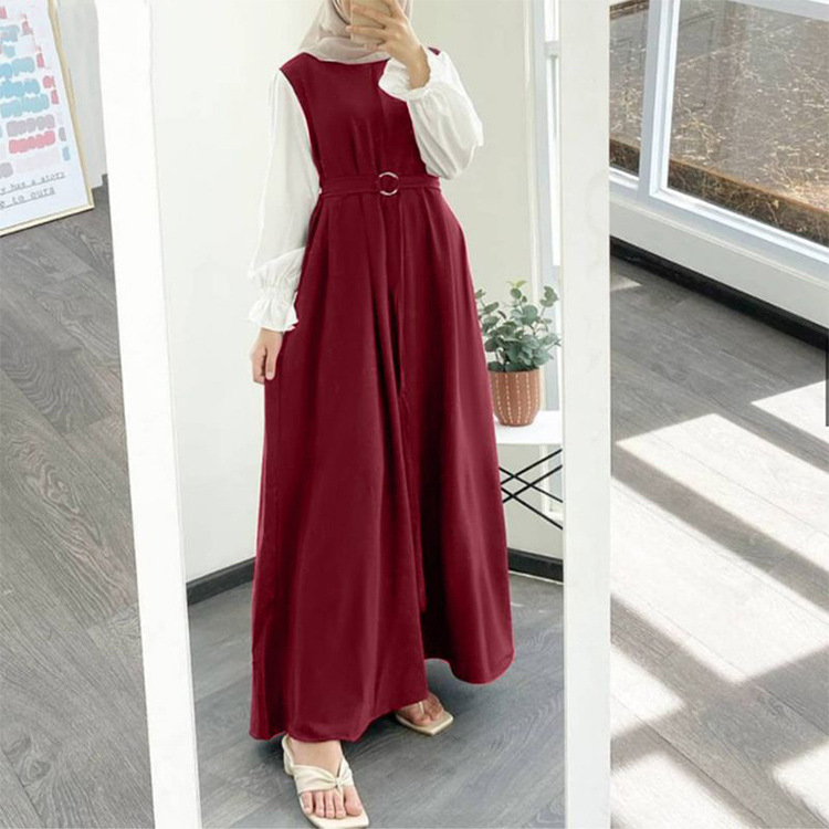 Robe Abaya à manches volantées pour femme musulmane col rond de haute qualité avec ceinture libre vêtements islamiques vêtements islamiques nouveau design