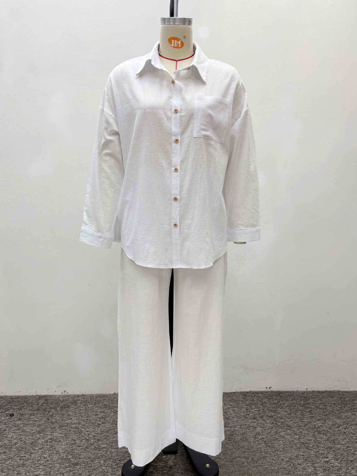 Ensemble deux pièces pantalon pour femmes, col rabattu, chemise de travail blanche, décontracté, ample, jambes larges, pantalon Long, taille haute, Streetwear Y2k, 2025
