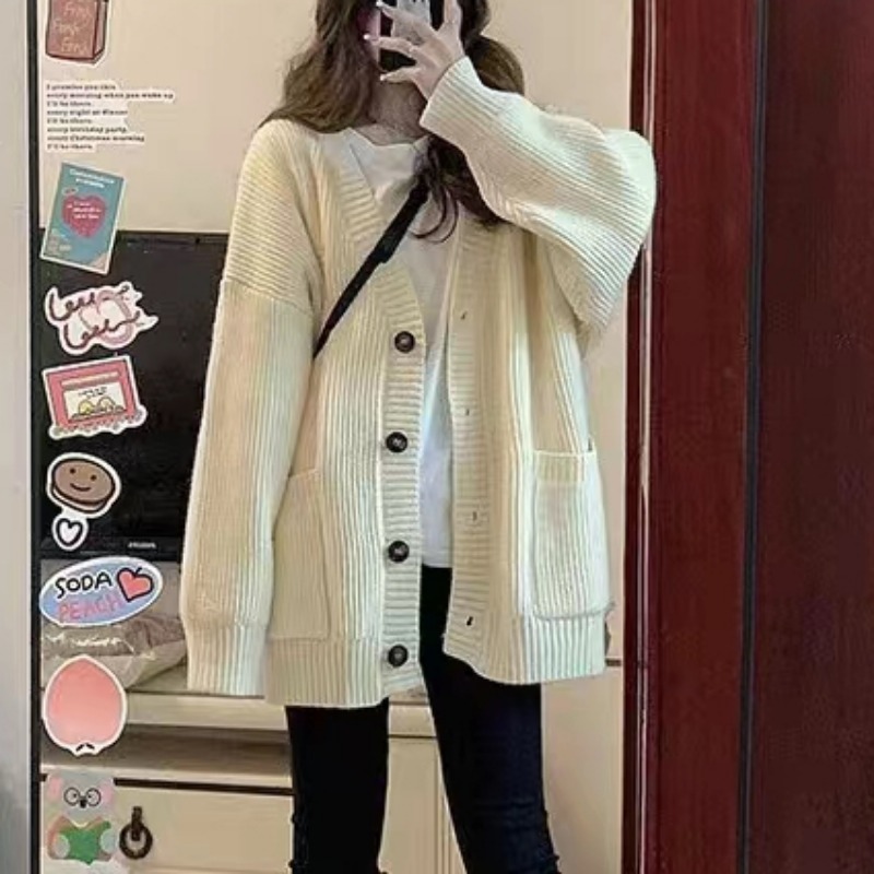 Automne hiver femmes Cardigan pull manteaux mode femme à manches longues col en v lâche tricoté vestes pull décontracté Cardigans