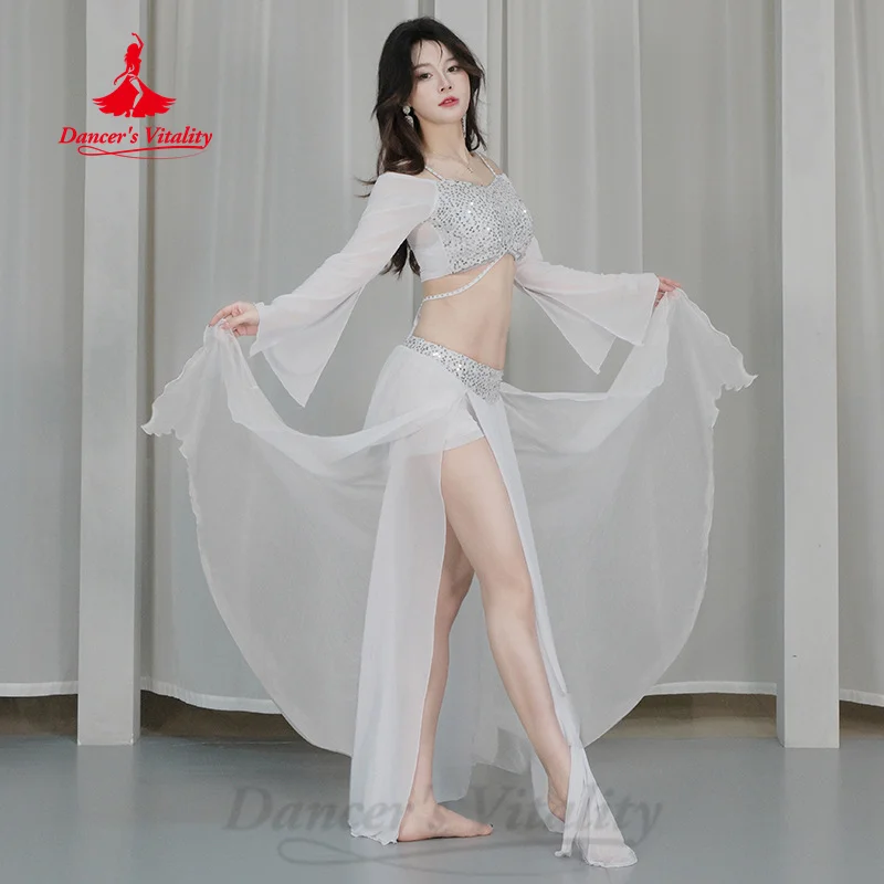 Vêtements d'entraînement de danse du ventre pour femmes, ensemble confortable et léger en maille à paillettes, Costumes de spectacle de danse orientale pour filles