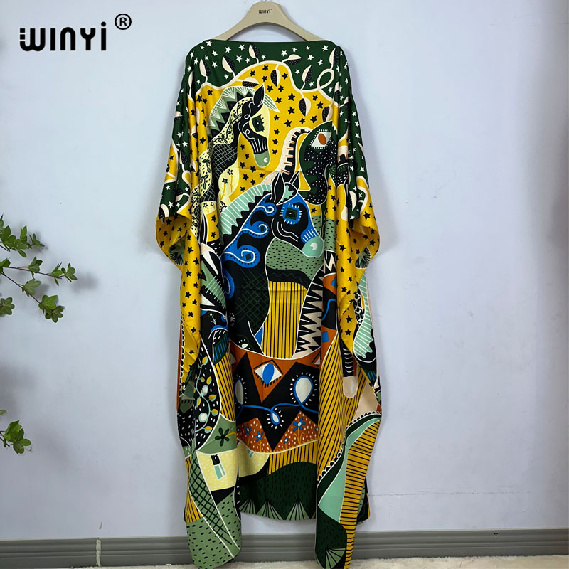 WINYI-Robe de plage africaine à imprimé bohème pour femmes, dashiki, longue, kaftan, été