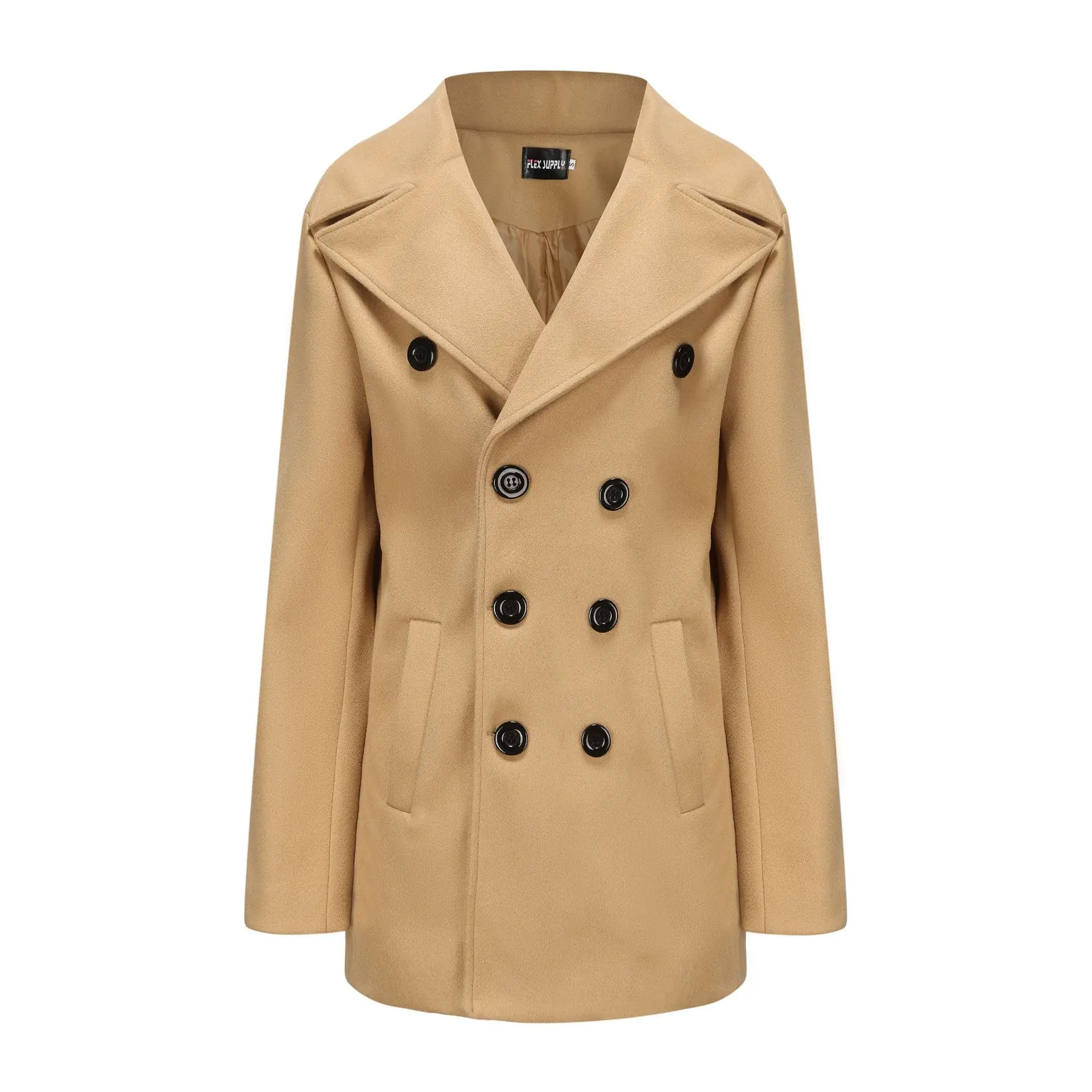 Manteau Peacoat en Tweed à manches longues pour homme, pardessus longs de couleur unie, grande taille, mode automne et hiver, nouvelle collection
