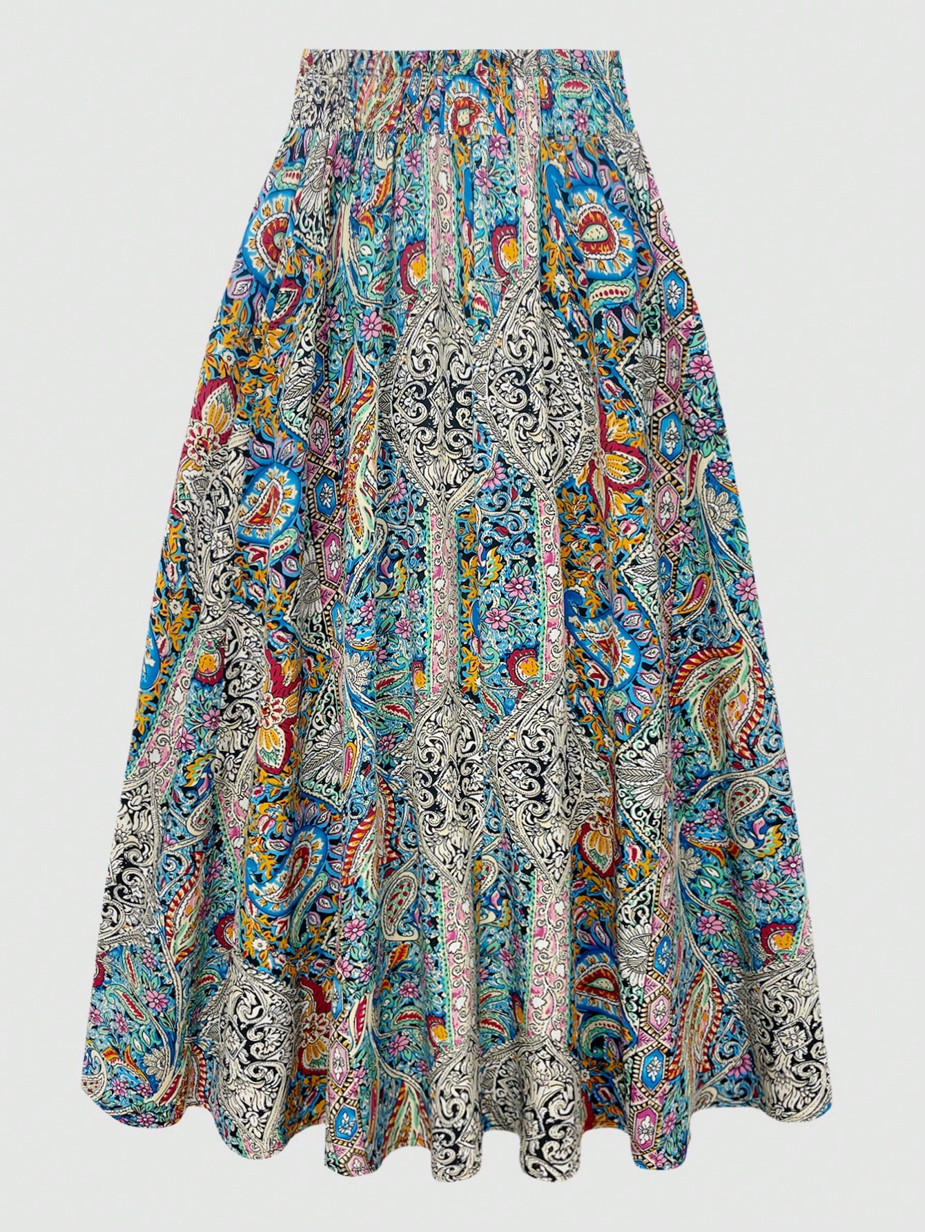 Jupe midi bohème à imprimé paisley pour femmes, taille haute, élastique, coupe A, longue et fluide, style vintage d'été