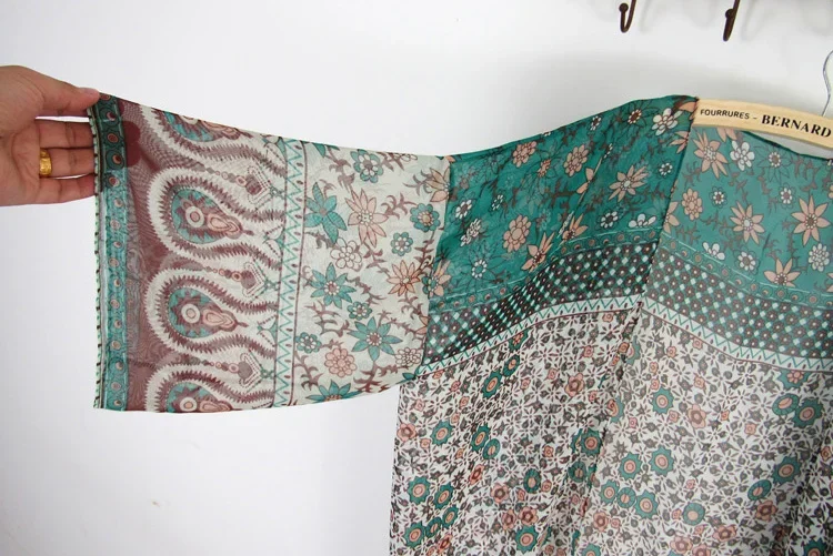 AYUALIN-Kimono à manches longues en mousseline de soie pour femme, cardigan vintage, imprimé floral, blouse de plage, style bohème