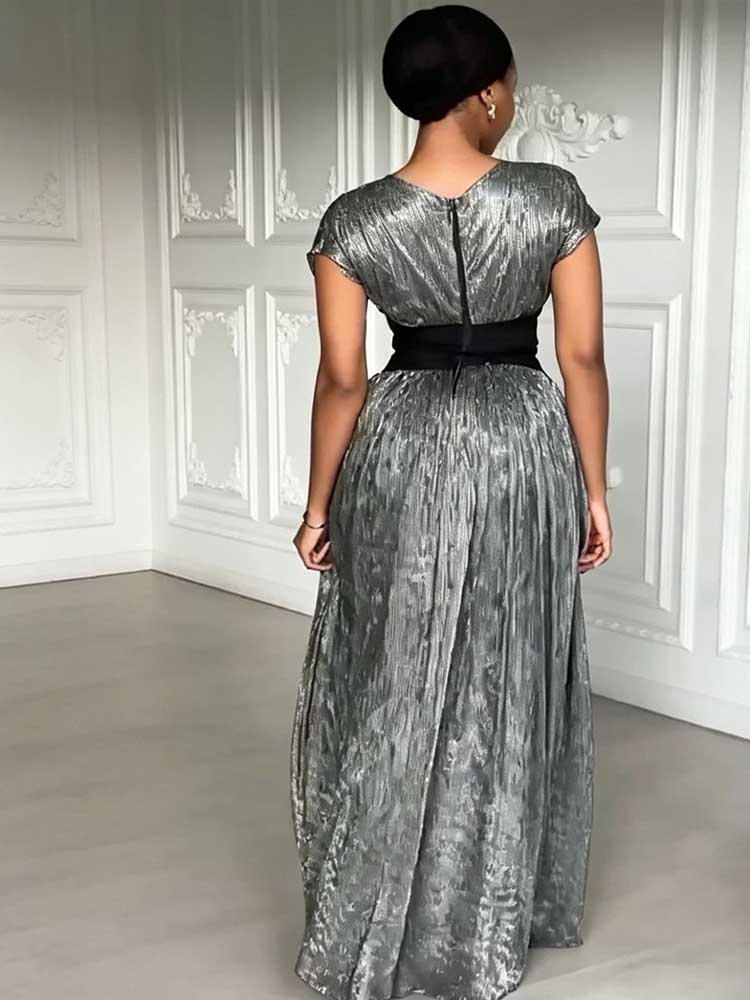 Robes noires pour femmes, robe de soirée élégante à manches courtes pour femmes rondes, robe longue plissée vintage chic