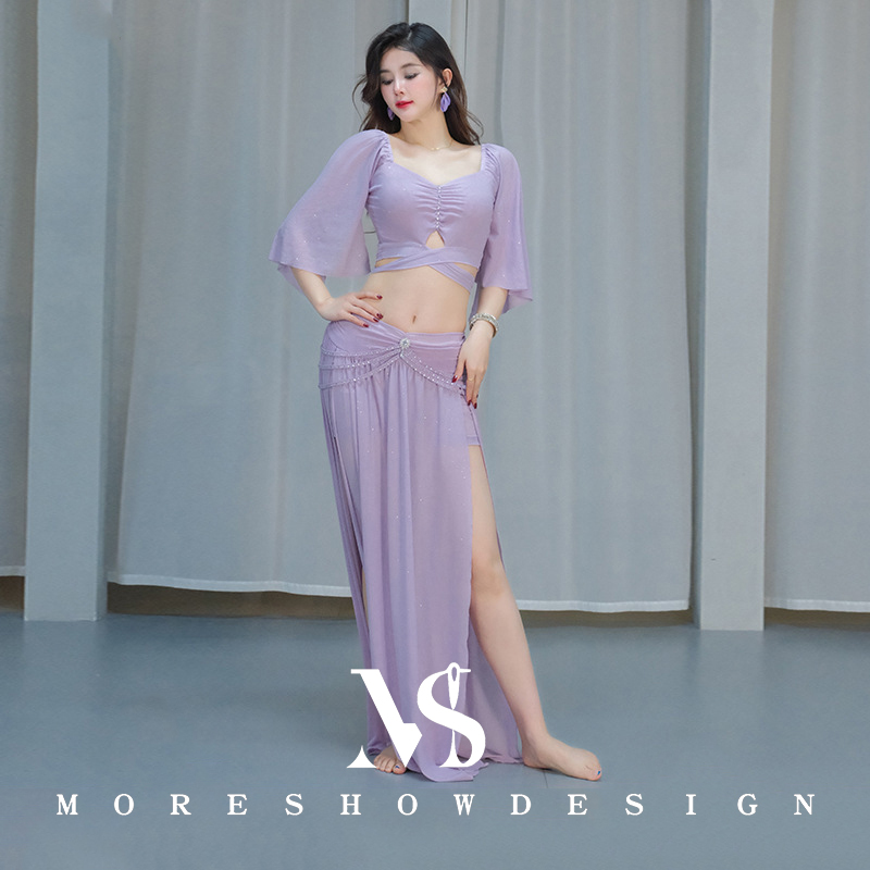 Ensemble de Costumes de danse du ventre pour femmes, haut + jupe de danse orientale, Costume de danse à manches longues, vêtements d'entraînement sur scène