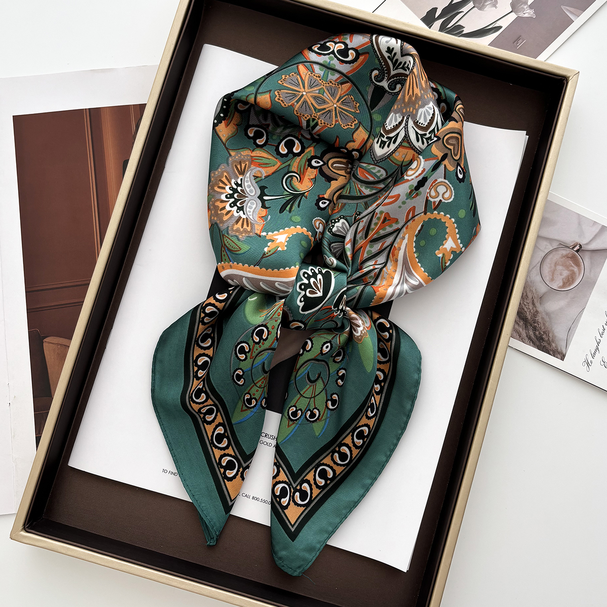 Foulard carré en Satin imprimé Lotus pour femmes, foulard de tête, accessoire décoratif à la mode, Bandana, printemps et été