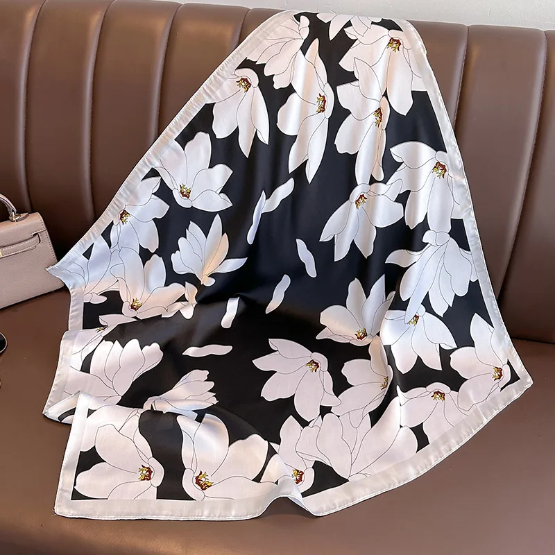 InjSatin-Foulard Carré Imprimé de Luxe pour Femme, Foulard de Cou, Bandana de Tête, Petit Hijab, 70cm