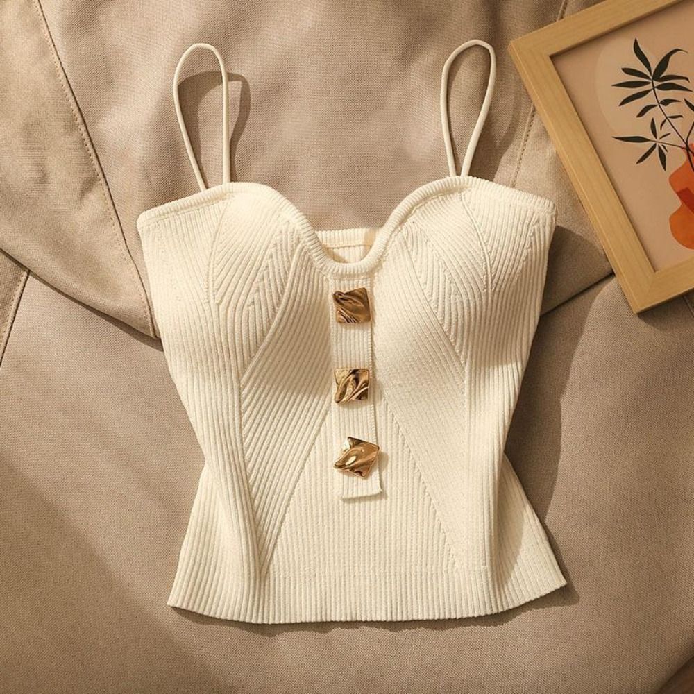 Débardeur d'été tricoté décontracté, sans manches, Slim, ajusté, poitrine, col licou, maillot de corps, chemise haute pour femmes