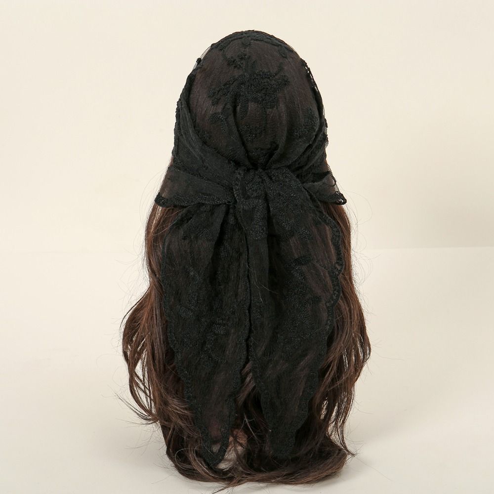 Nouveau Écharpe en dentelle ajourée broderie couleur unie Foulard Bandana Vintage mince écharpe triangulaire femmes