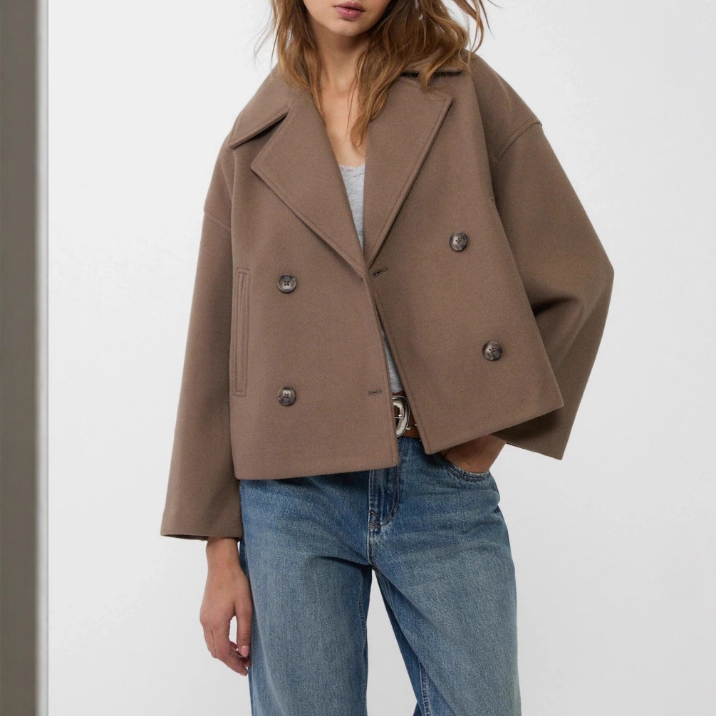 Manteau en laine pour femme, hiver, épais, chaud, manches longues, col à revers, veste courte, vêtements d'extérieur