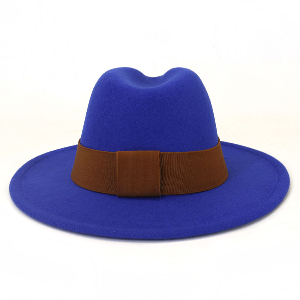 QBHAT – chapeaux Fedora pour hommes et femmes, avec ruban de café M, casquette de Jazz, solide, noir, blanc, vert, fête, robe d'église à large bord