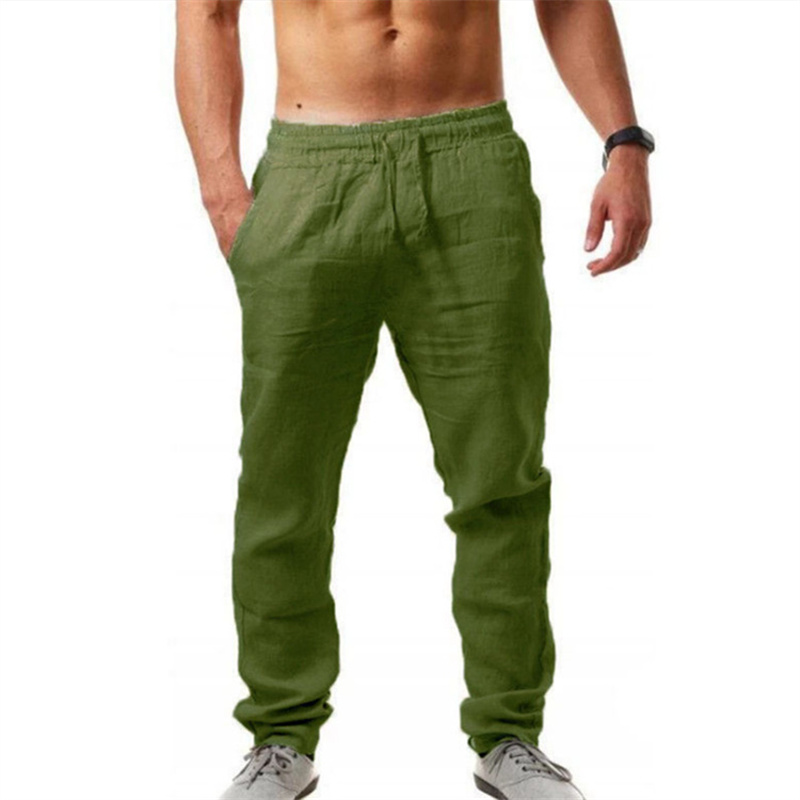 Pantalons hommes coton lin pantalon Joggers décontracté solide taille élastique droite ample sport course pantalon grande taille vêtements pour hommes