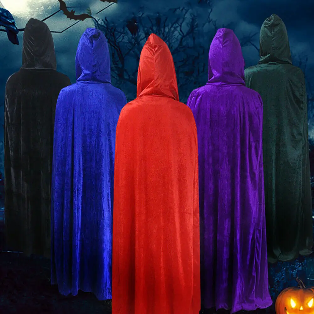 Costumes de cosplay gothiques à capuche pour hommes et femmes, Everak Witch, Vampires, Grim Reaper Capes, Velvet Robe, Rave Mask, Tim ade Party, Halloween