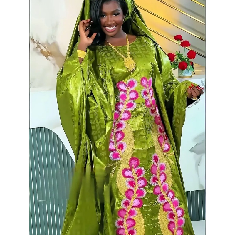 Robes longues de soirée africaines grande taille pour femmes 2026 – Nouvelle robe de luxe brodée Bazin élégante pour mariage musulman et soirée