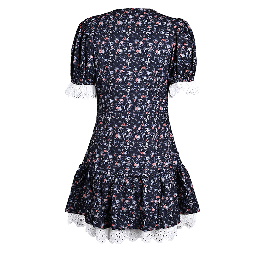 Linad été Vintage dentelle impression robe Sexy taille haute Mini une ligne robes pour femme rue Chic manches bouffantes robe de vacances 2025