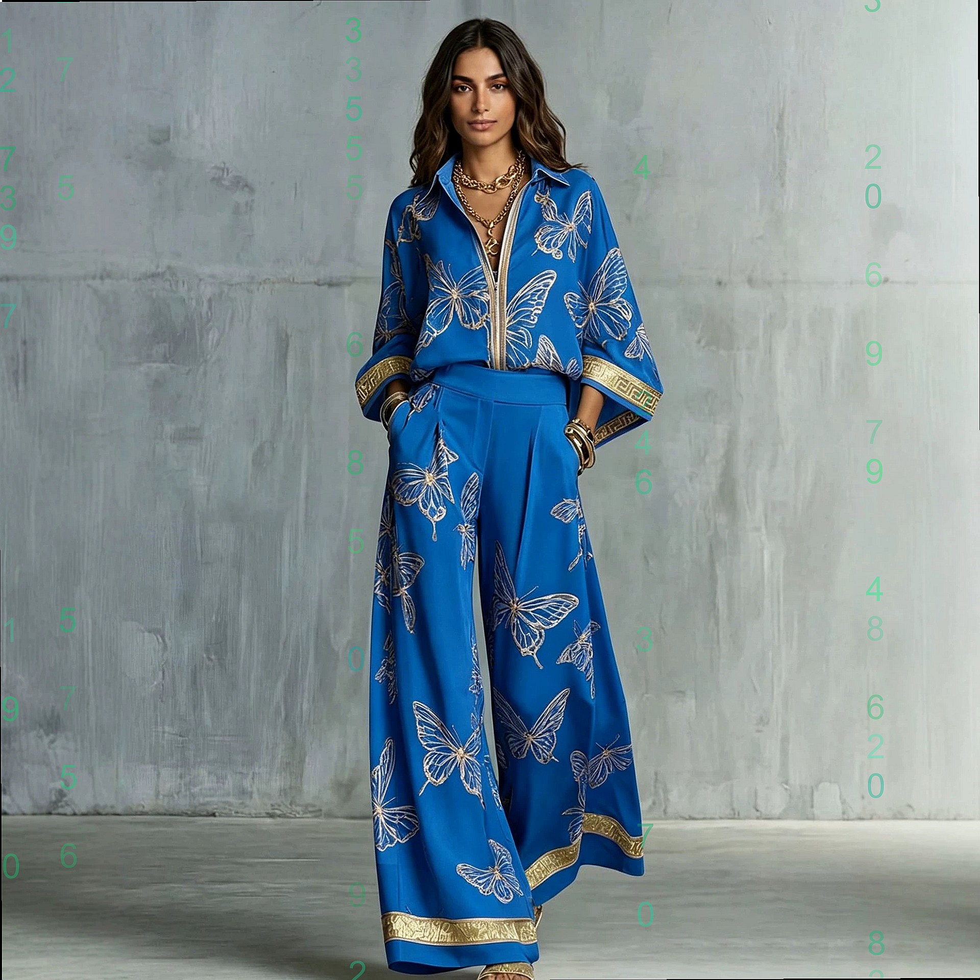 Ensemble chemise et pantalon imprimés surdimensionnés pour femmes, haut à col à revers et manches longues, pantalon à taille haute élastique et jambes larges, ensemble deux pièces pour femmes.