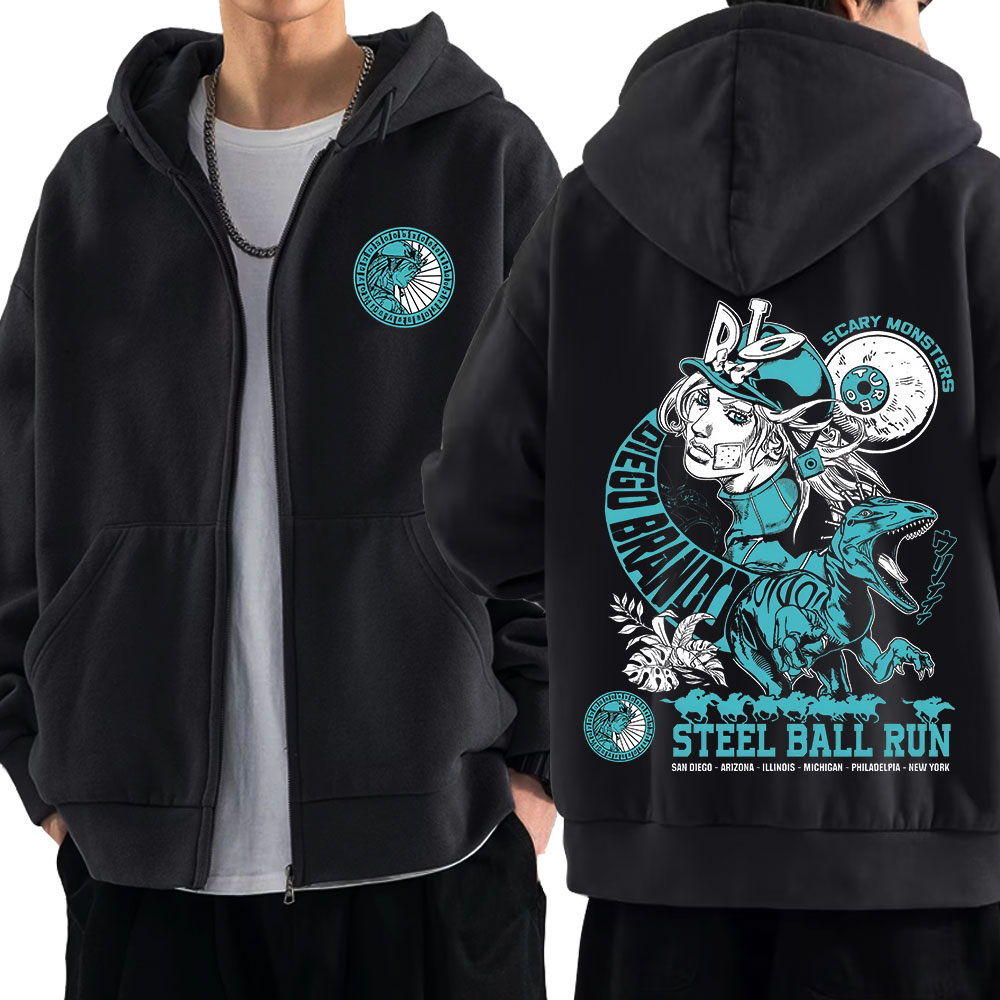 Anime Jojo Bizarre Adventure sweat à capuche avec fermeture éclair STEEL BALL RUN Diego Brando Manga sweats à fermeture éclair mode homme pulls décontractés