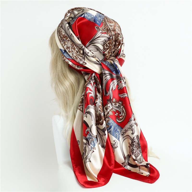 Foulard en satin pour femmes, 90x90cm, pour la tête, accessoire de luxe, pour la présidence, SJ02