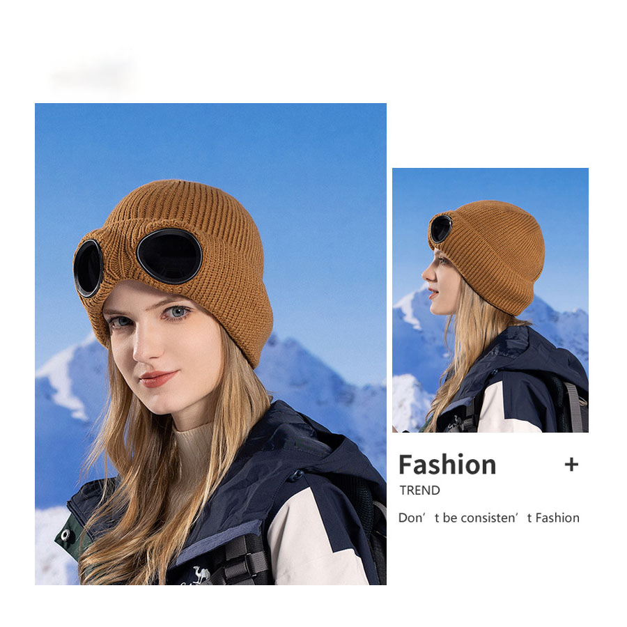 Bonnet chaud d'hiver pour femmes et hommes, lunettes coupe-vent, masque de Ski tricoté, Protection des oreilles en plein air, chapeau froid de sport, nouvelle collection