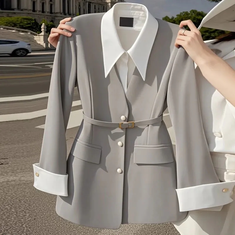 Manteau de costume pour femmes, veste Blazer populaire avancée pour dames, faux deux articles décontractés, vêtements d'extérieur pour dames, printemps-automne 2025