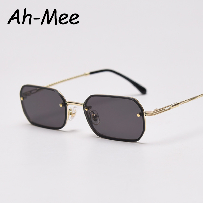 Petites lunettes de soleil carrées sans monture pour femmes, lunettes de soleil noires, lunettes vintage, UV400, marque tendance