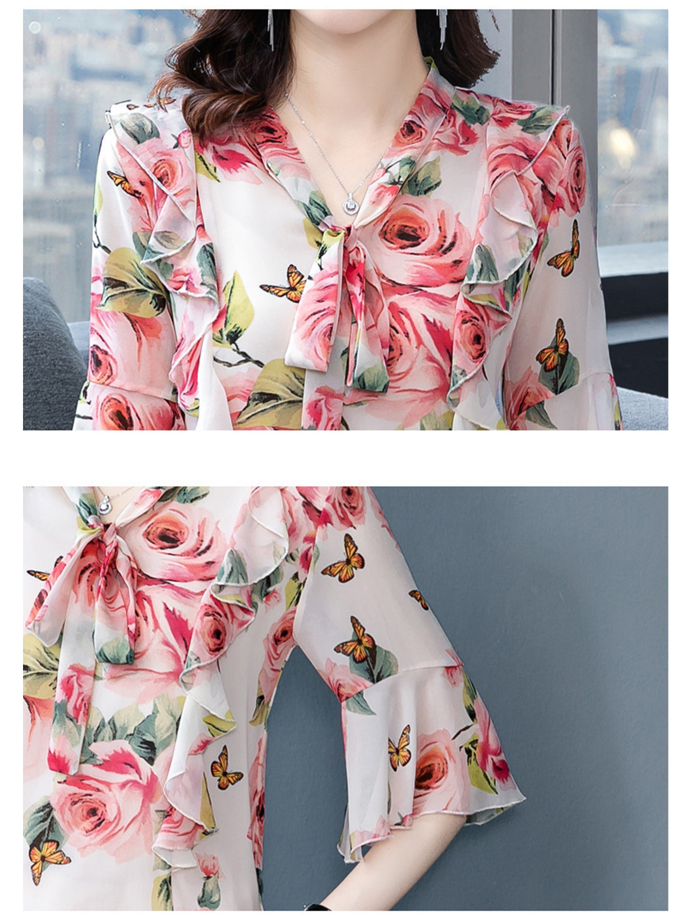 Tops pour femmes, élégants et décontractés, chemisiers à manches bouffantes, chemises à fleurs, vêtements d'été à col en V