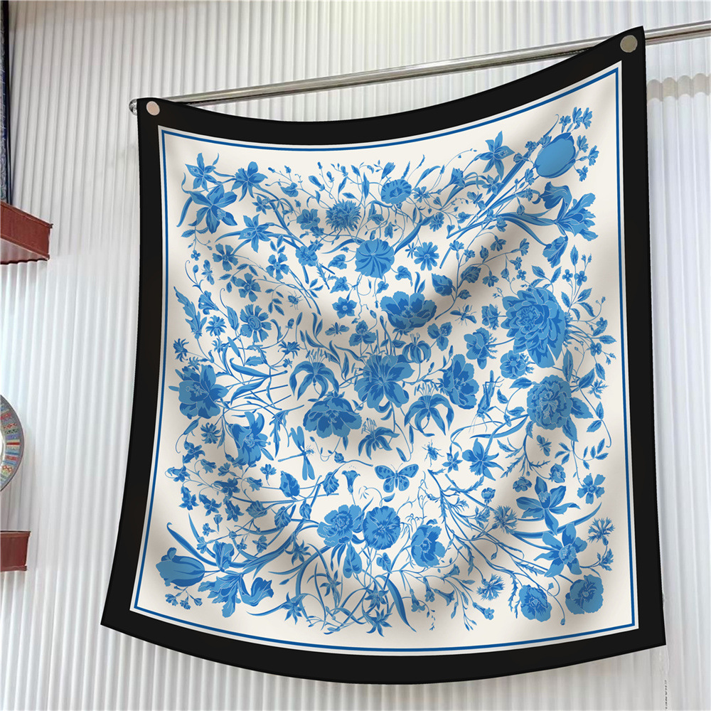 Nouvelle Écharpe de 90 cm à Imprimé Floral pour Femme, Foulard Carré en Twill, Châle de Voyage Décoratif, Protection Solaire, Mode et Élégance Printemps Automne