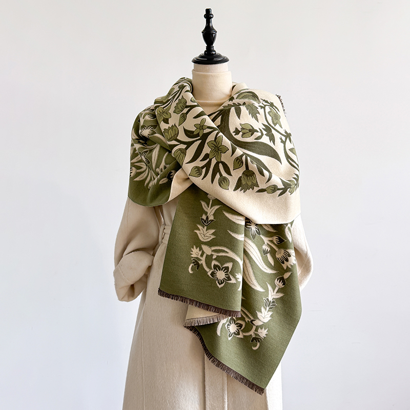 Châle Pashmina Jacquard Floral élégant pour femmes-hiver épais chaud Double face gland conception résistant au froid coupe-vent couverture écharpe