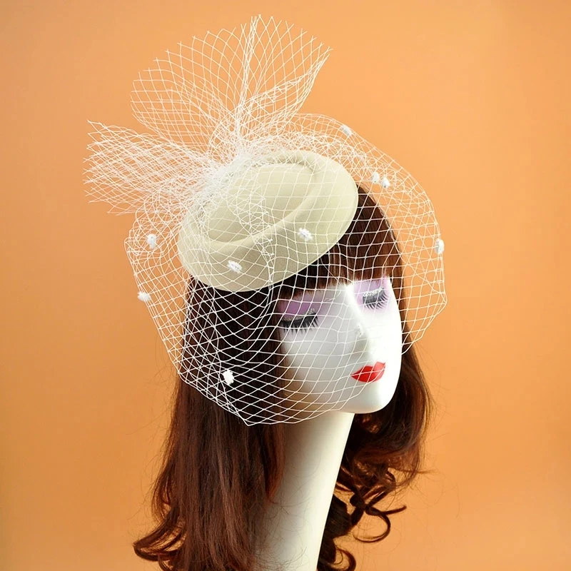 Petit chapeau haut-de-forme en voile noir, accessoires pour cheveux, matériel en laine rétro, coiffure de dîner, couvre-chef de mariée, bandeau, bijoux