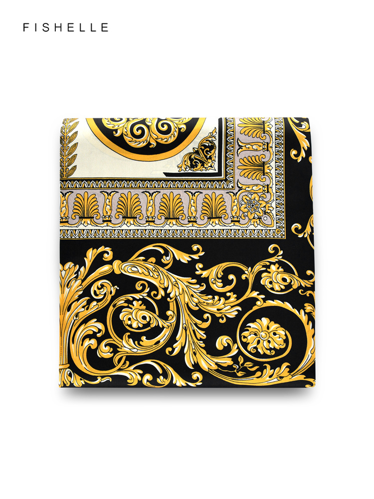 Motifs exquis noir et doré 100% foulard en soie naturelle bandeau cadeau de luxe foulard pour femme bandana hijab châle 90 cm foulard