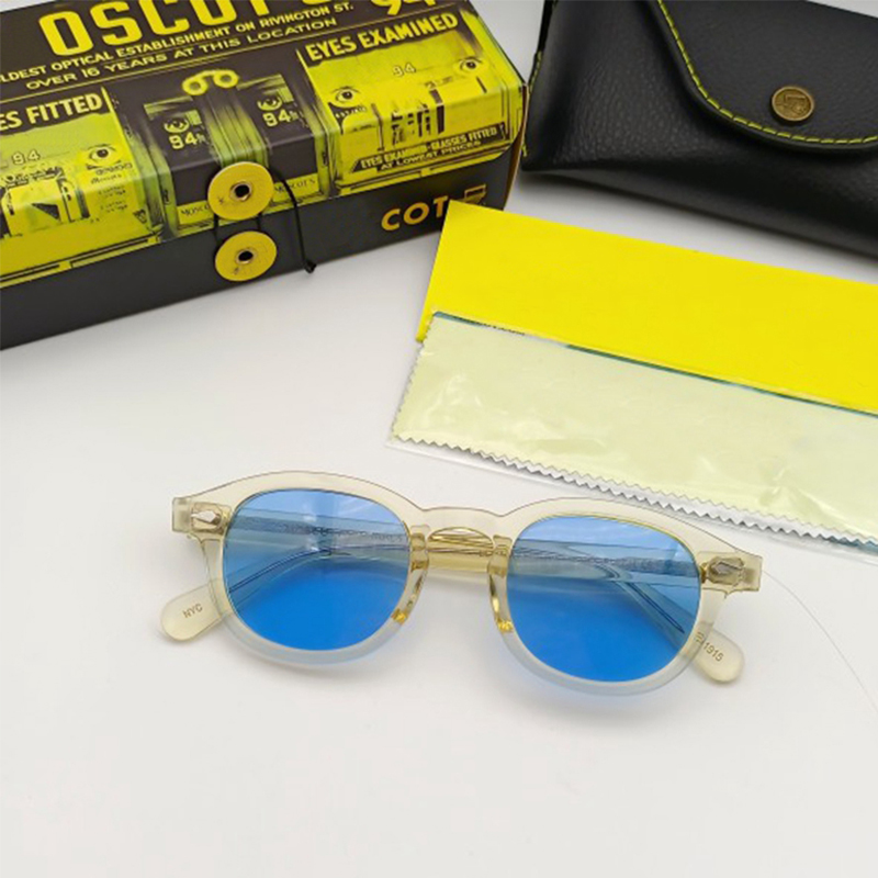 Lunettes de Soleil Bleues Polarisées pour Homme et Femme, Style Johnny Depp LemRish, Marque de Luxe, Vintage, Monture en Acétate, Vision Nocturne