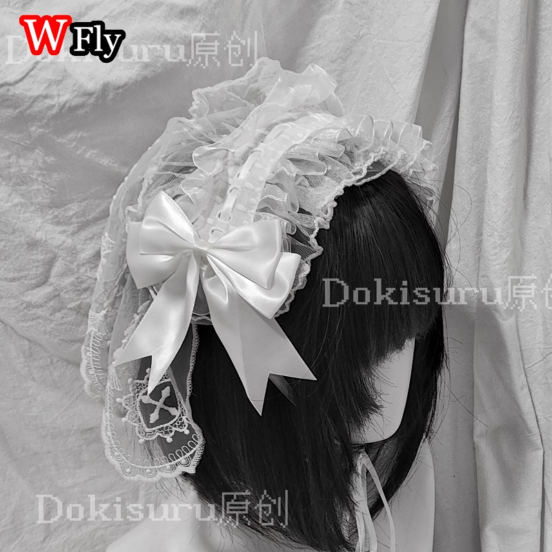 Serre-tête pour femmes style voile Harajuku Steampunk Y2K, à volants, en dentelle florale avec nœud, accessoire de coiffure gothique Lolita.