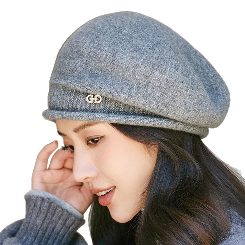 Béret tricoté d'hiver pour femmes, chapeau à la mode, casquette extensible douce, chaude et confortable pour temps froid