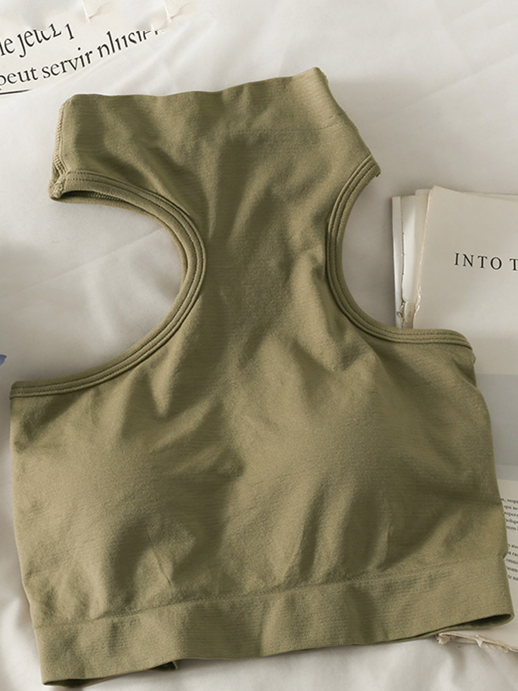 Top tricoté sans manches pour femme, haut court, épaules dénudées, col licou, soutien-gorge intégré, camisole, tendance
