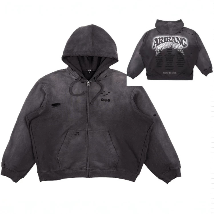 Veste streetwear décontractée pour femme et homme, vêtements de mode, sweat à capuche brodé ARIRANG, cardigan ouvert noir délavé vintage
