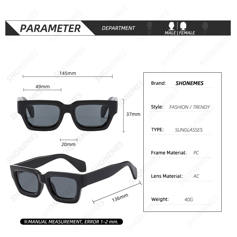 SHONEMES lunettes de soleil carrées élégantes hommes femmes monture épaisse nuances extérieur UV400 lunettes de soleil marron noir Orange pour unisexe