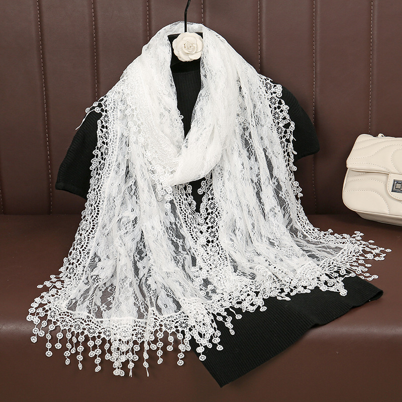 1 pièce Écharpe châle longue en dentelle unie à franges pour femme, nouveau design, pour robe de soirée, pashmina de mariage, hijab, foulard, bandana