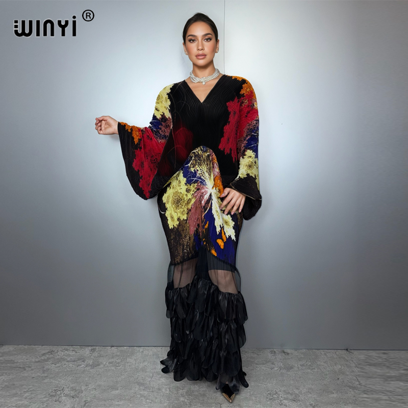 Robe plissée élastique ample WINYI, paréo de plage, abaya de luxe Dubaï, robe de soirée tendance, abaya, caftan pour femme musulmane