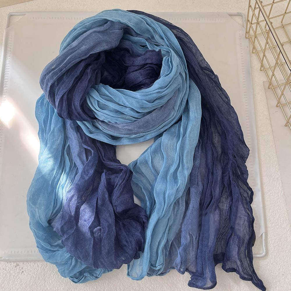 Automne hiver écharpe châle coton chanvre écharpe dégradé bleu coréen polyvalent imprimé cou plus chaud longue douce tendance pli écharpe femmes