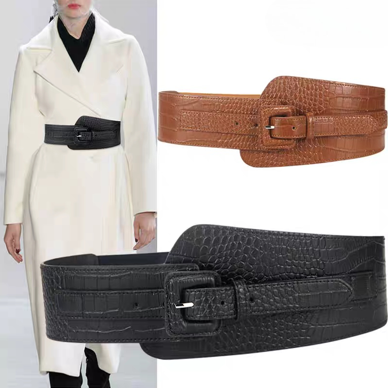 Ceinture large rétro pour femme avec élastique, ceinture noire de haute qualité, tendance populaire pour robe, ceinture décorative